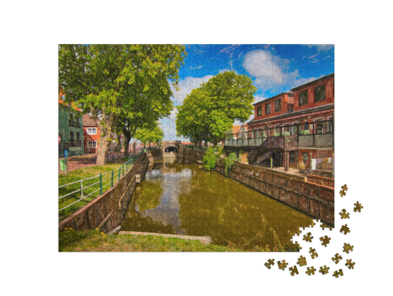 puzzle 1000 dílků „Kanál ke starému zdymadlu v Greetsielu, Německo“