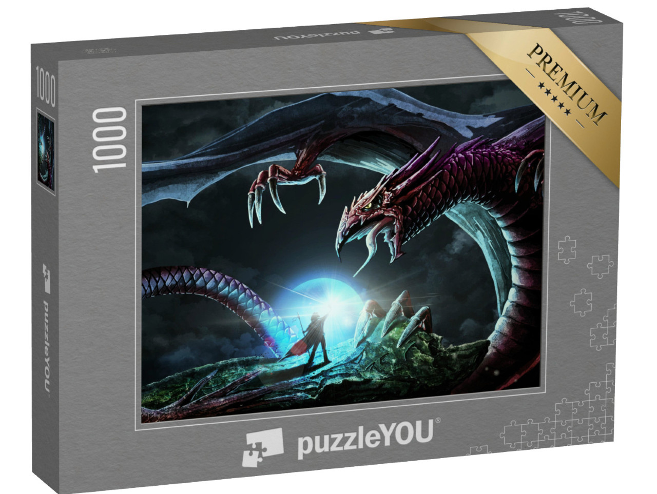 puzzle 1000 dílků „Bitva mezi mocným čarodějem a strašlivým drakem“