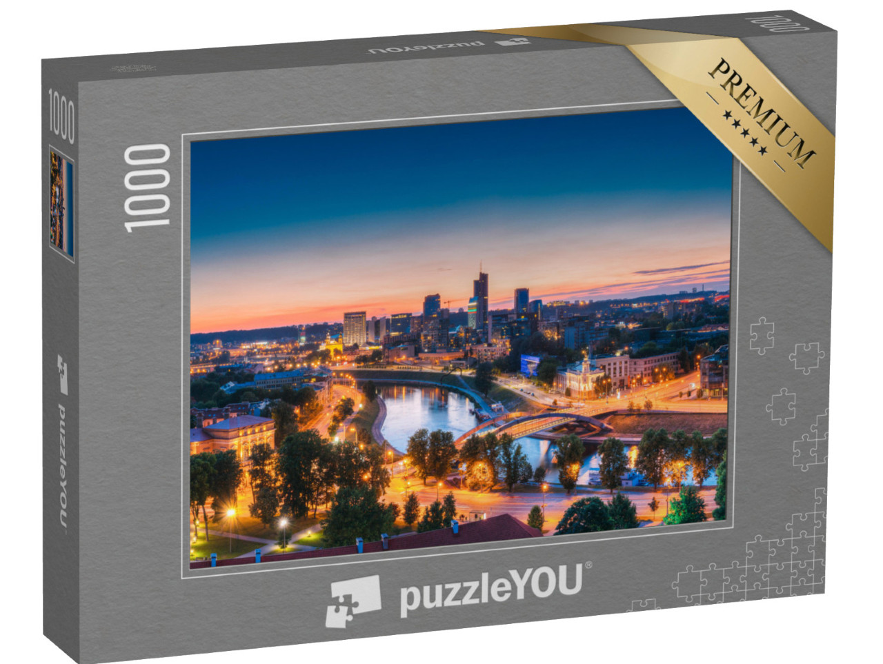 puzzle 1000 dílků „Moderní kancelářské budovy a mrakodrapy: obchodní čtvrť Vilniusu, Litva“