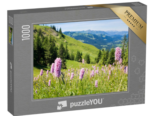 puzzle 1000 dílků „Bavorské Alpy s výhledem na hory a louky v Allgäu“