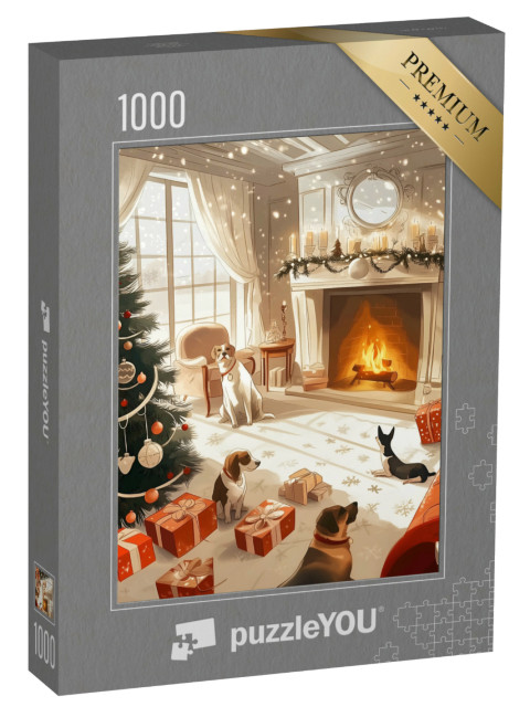 puzzle 1000 dílků „Psi čekají na dárky“