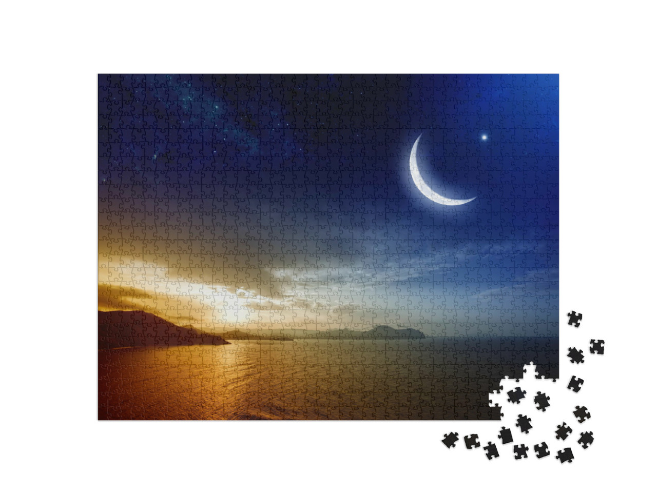 puzzle 1000 dílků „Hvězdná noc s obrovským půlměsícem o ramadánu“