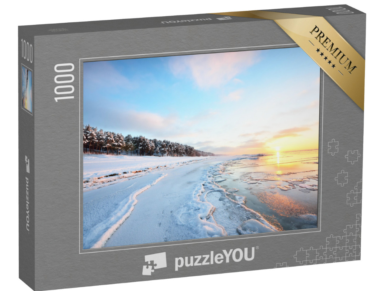 puzzle 1000 dílků „Zamrzlé Baltské moře při západu slunce, Lotyšsko“