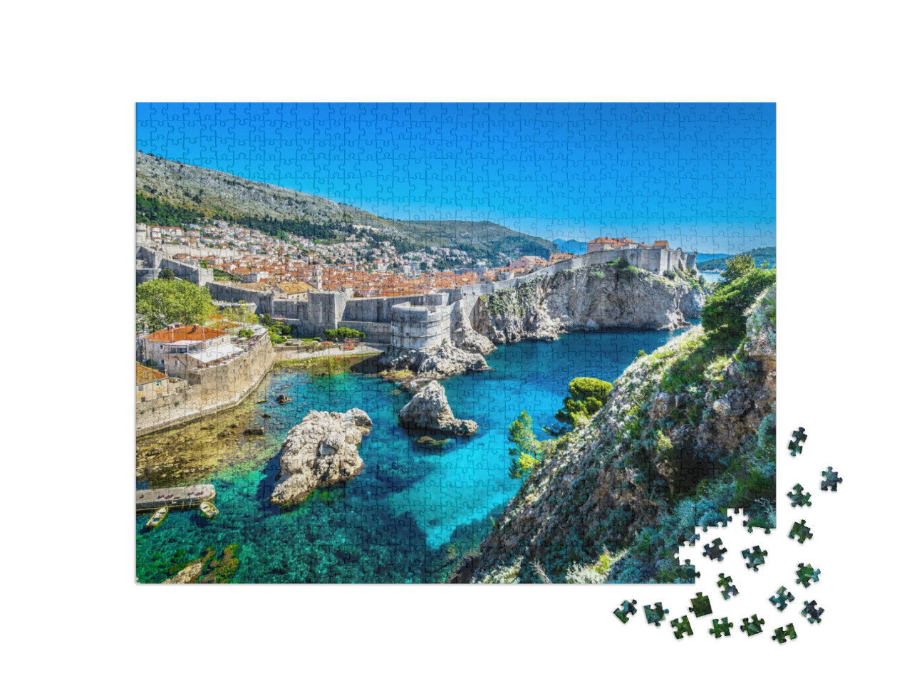 puzzle 1000 dílků „Letecký panoramatický pohled na Dubrovník, Jaderské moře, Chorvatsko, Evropa“