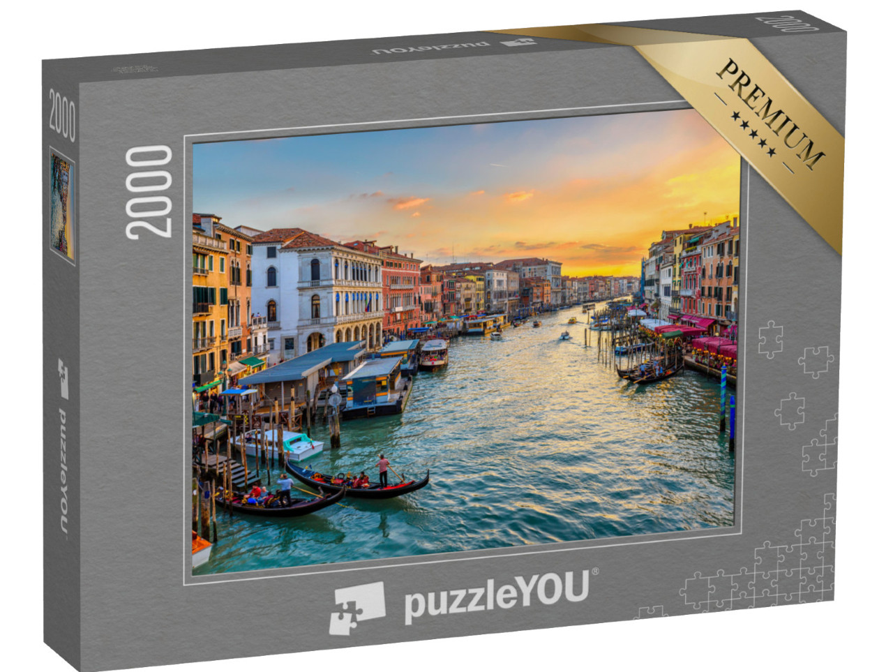 puzzle 2000 dílků „Canal Grande s gondolami v Benátkách, Itálie Pohled na Canal Grande v Benátkách při západu slunce“