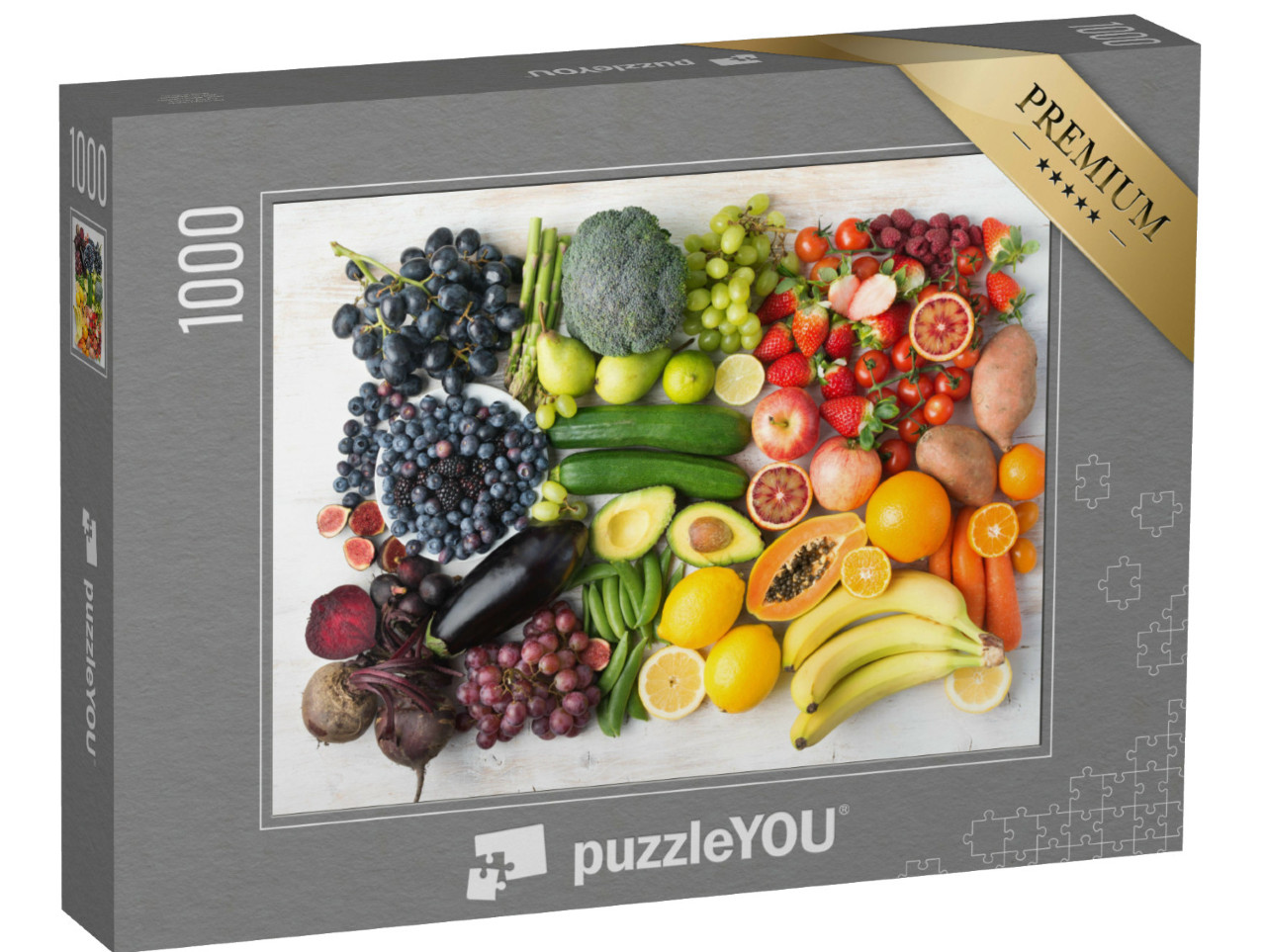 puzzle 1000 dílků „Sortiment ovoce a zeleniny v barvách duhy“
