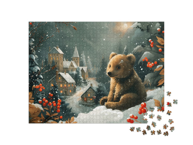 puzzle 1000 dílků „Medvídek si užívá kouzlo Vánoc“