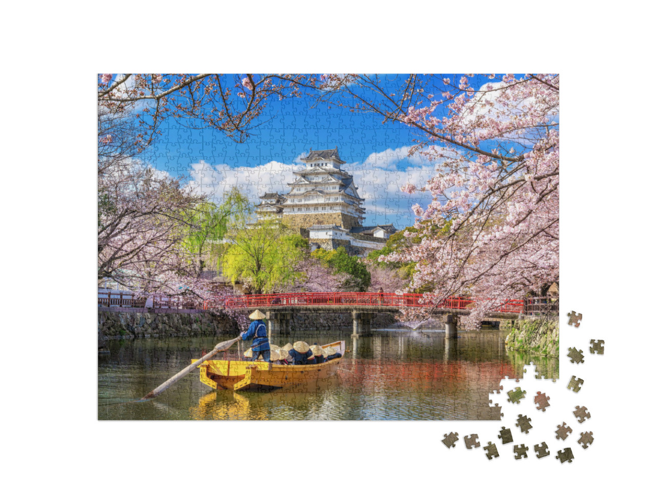 puzzle 1000 dílků „Třešňové květy a zámek v Himedži, Japonsko“