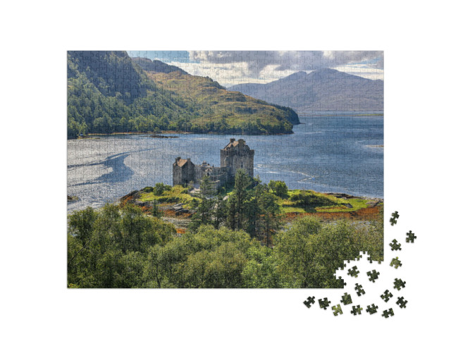 puzzle 1000 dílků „Středověká pevnost Eilean Donan Castle, Vysočina, Skotsko“