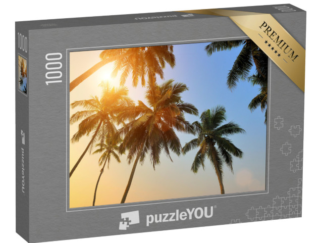 puzzle 1000 dílků „Krásný tropický západ slunce s palmami na pláži“