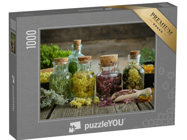 puzzle 1000 dílků „Lahvičky s tinkturami a nálevy z léčivých bylin“