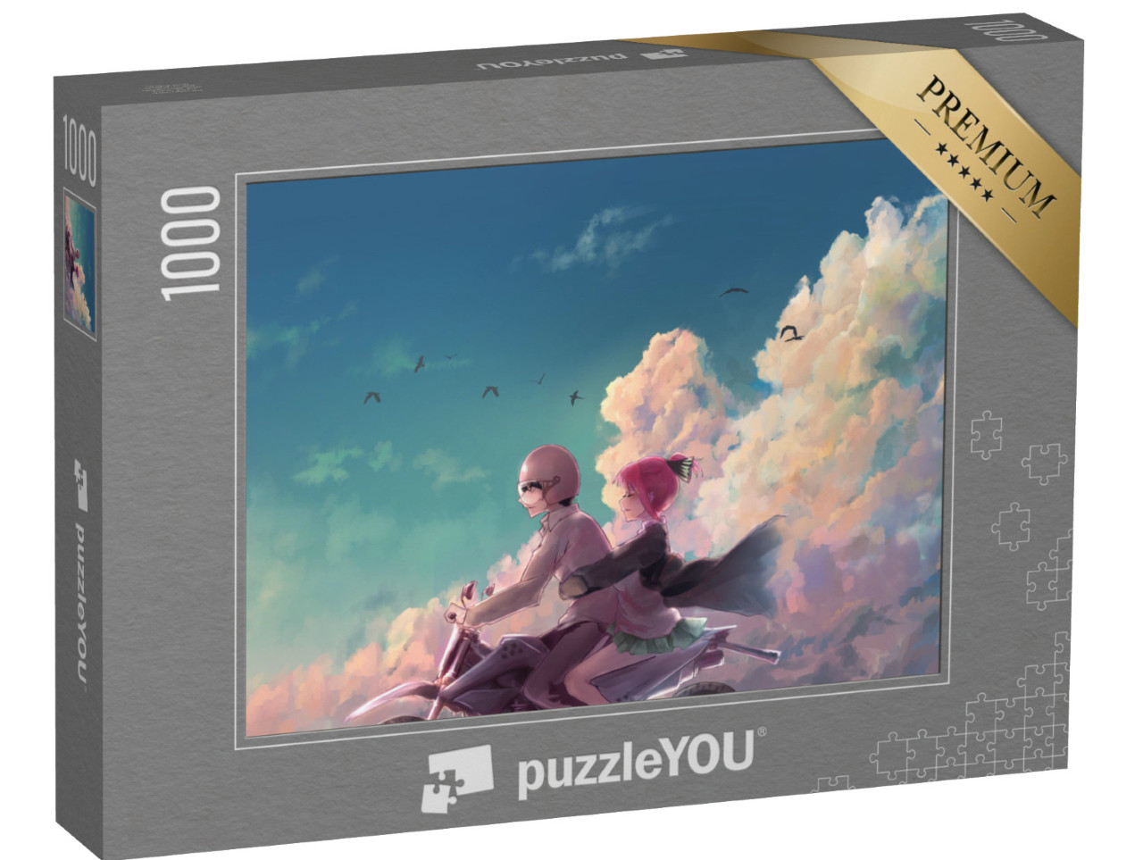 puzzle 1000 dílků „Ilustrace páru na motorce“