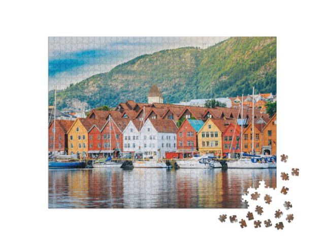 puzzle 1000 dílků „Historický Bryggen, město Bergen, Norsko, památka UNESCO“