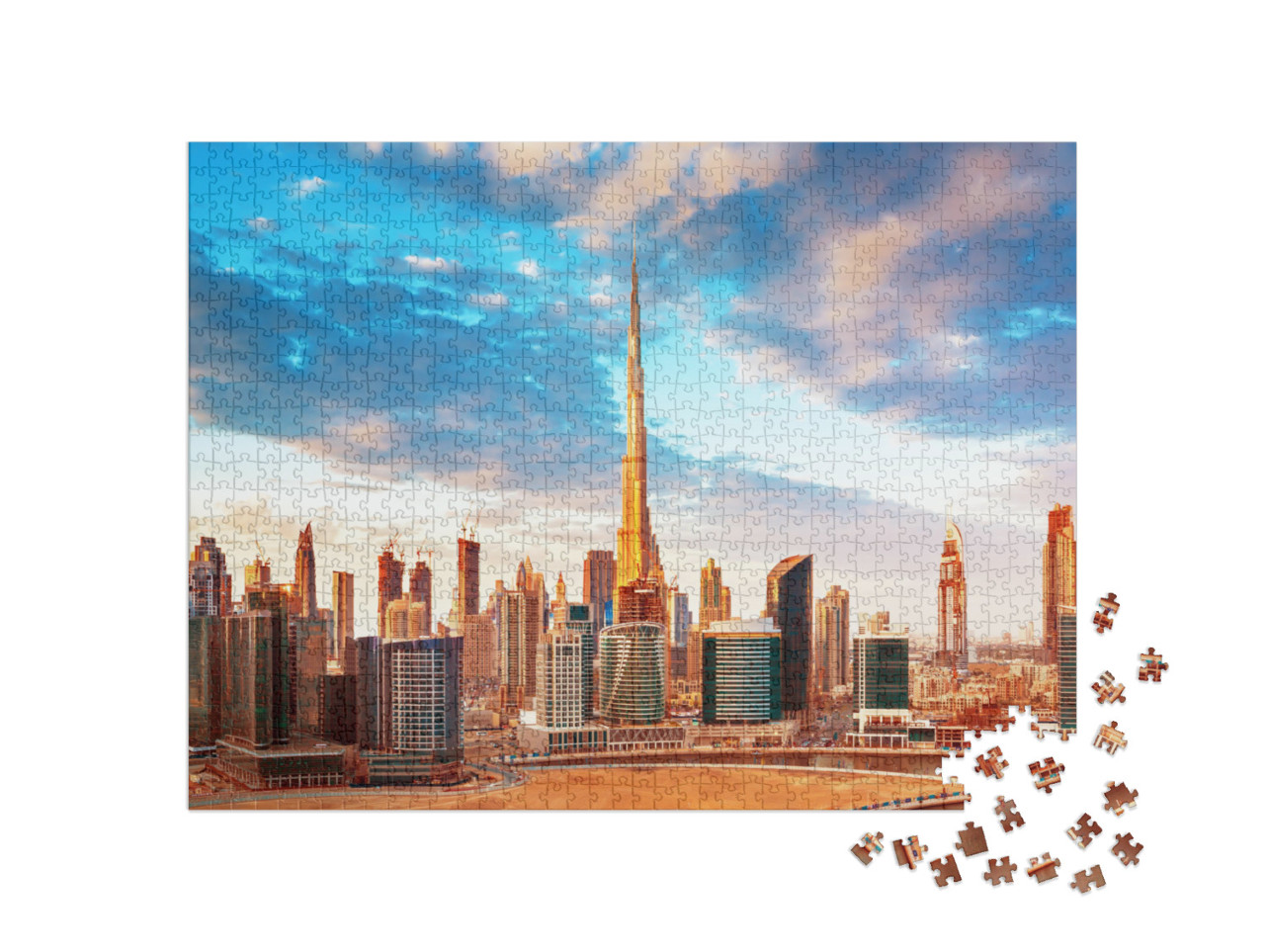 puzzle 1000 dílků „Pohled na panorama Dubaje při západu slunce“