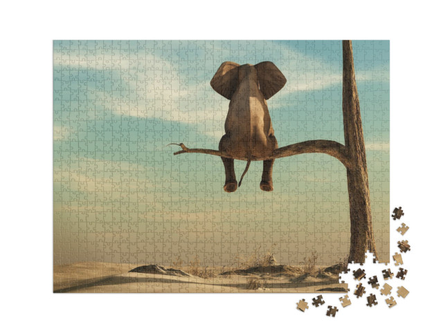 puzzle 1000 dílků XXL „Slon stojící na tenké větvi, ilustrace“
