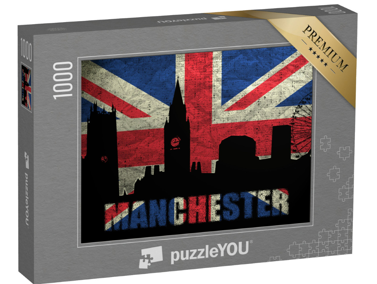 puzzle 1000 dílků „Obzor Manchesteru na britské grungeové vlajce“