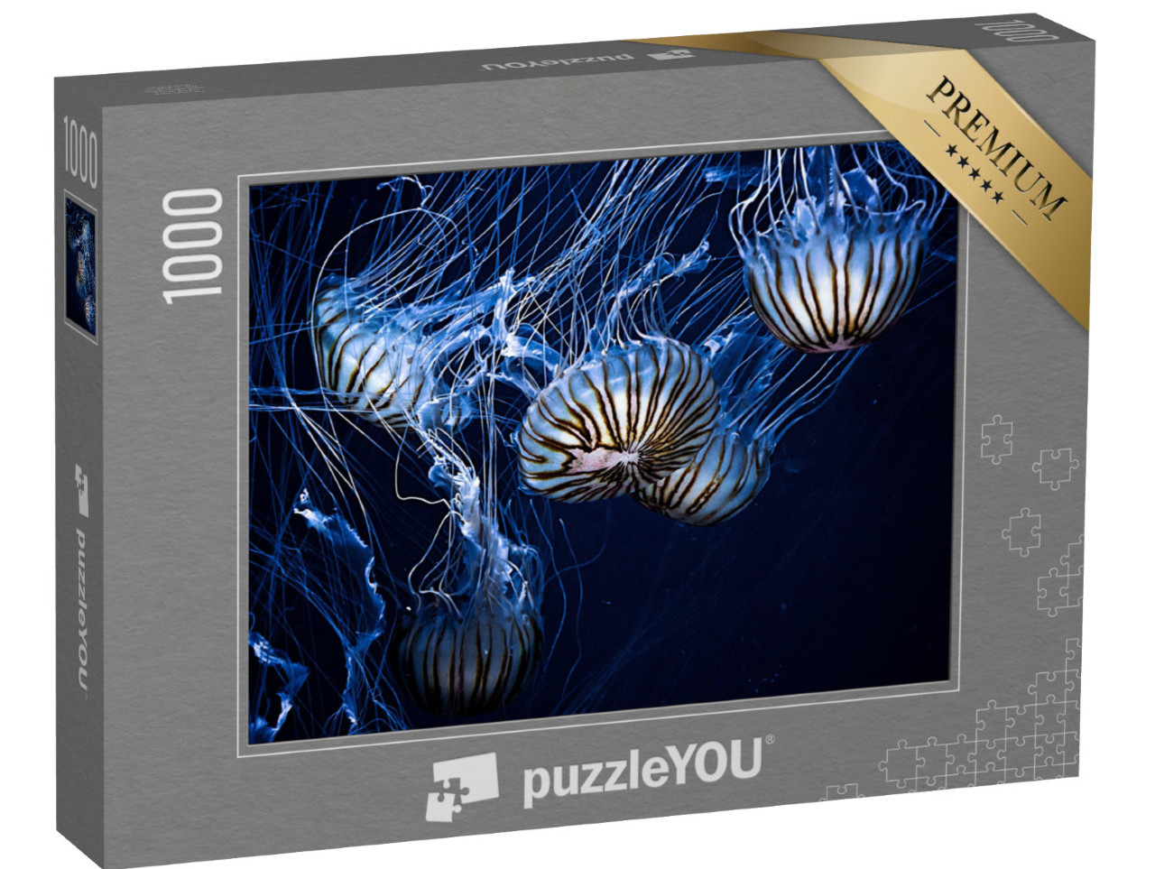 puzzle 1000 dílků „Magicky zářící medúzy ve tmě pod vodou“