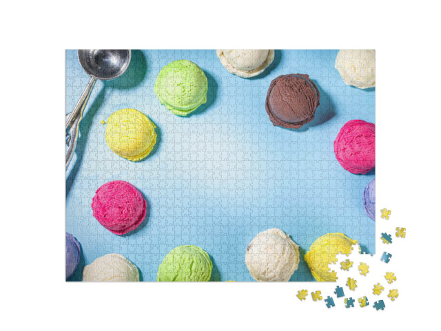 puzzle 1000 dílků „Barevné různé zmrzlinové kopečky vzor na pastelově modré...“