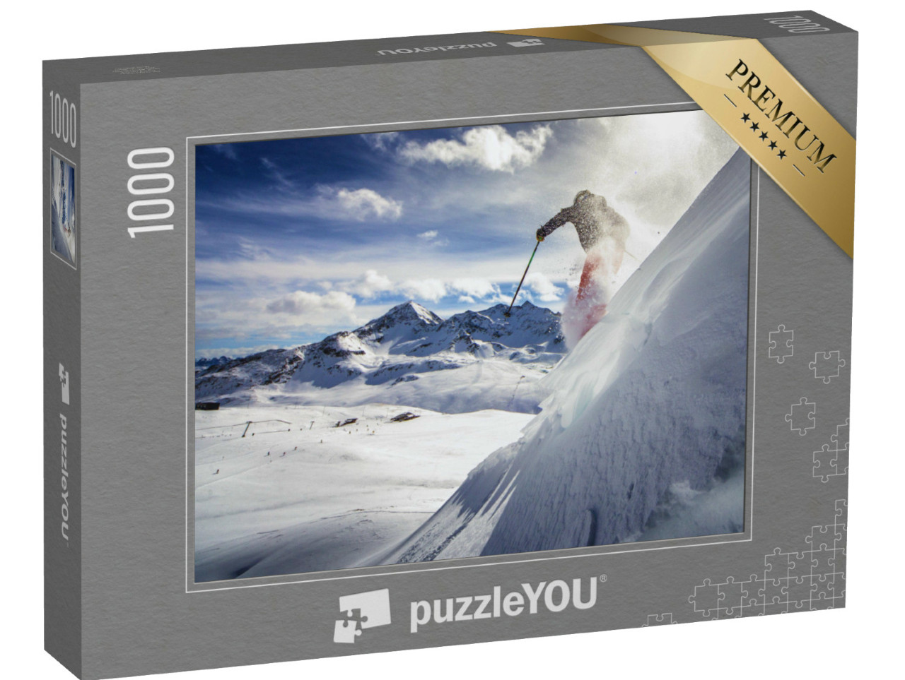 puzzle 1000 dílků „Lyžař sjíždějící strmý svah“