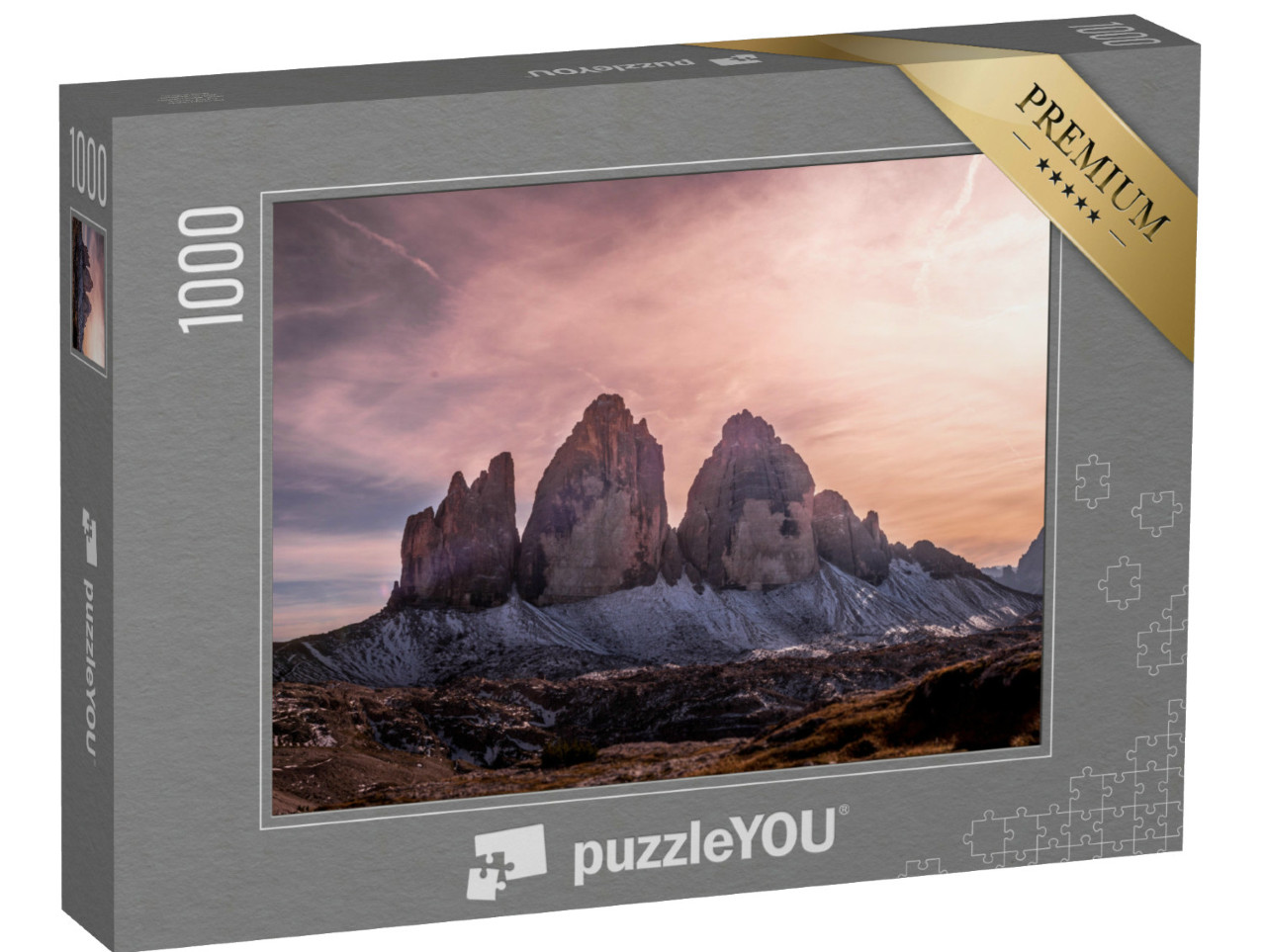 puzzle 1000 dílků „Tři vrcholy v národním parku Sesto: západ slunce v Dolomitech“