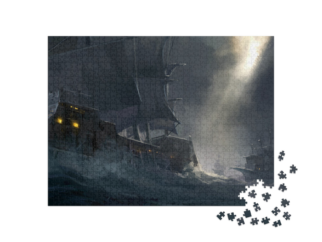 puzzle 1000 dílků „Staré válečné lodě na rozbouřeném moři“
