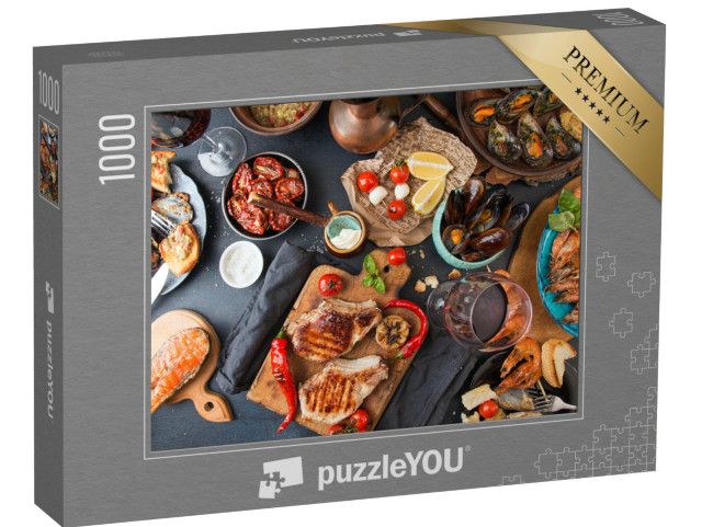 puzzle 1000 dílků „Grilované maso a mořské plody se zeleninou“