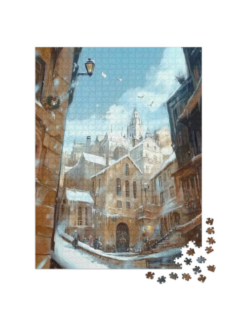 puzzle 1000 dílků „Vánoční ráno nad starým městem“