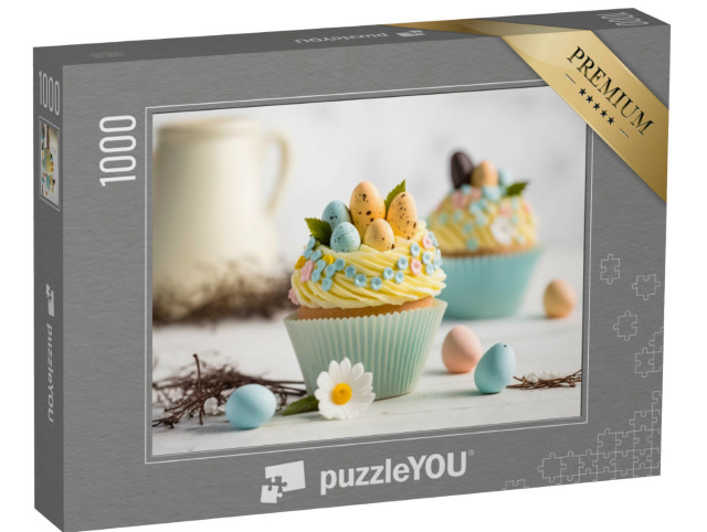 puzzle 1000 dílků „Velikonoční dortík zdobený žlutými a modrými vajíčky“