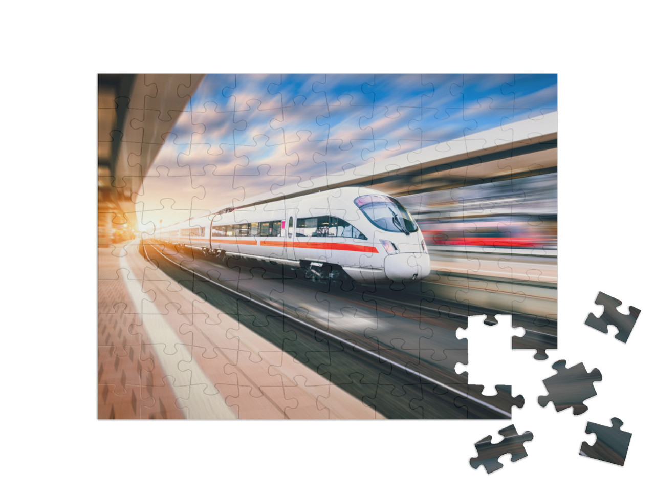 puzzle 100 dílků „Vlak ICE projíždí stanicí“