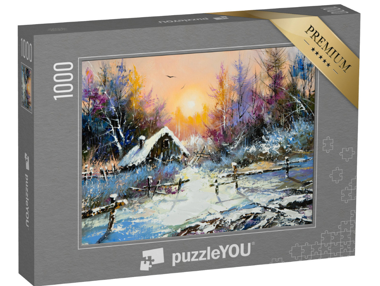 puzzle 1000 dílků „Olejomalba: Venkovská zimní krajina“