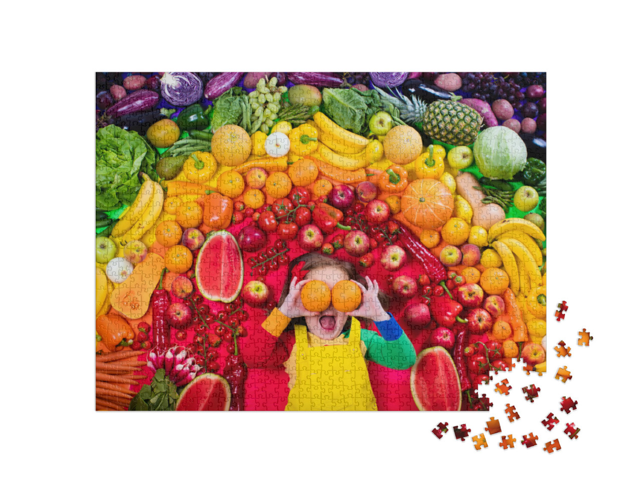 puzzle 1000 dílků „Dívky s různými druhy ovoce a zeleniny“