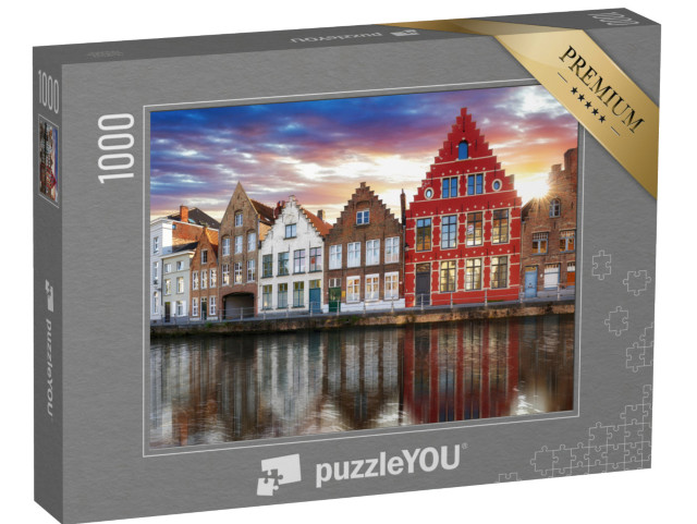 puzzle 1000 dílků „Bruggy - kanály v Bruggách, Belgie, večerní pohled“