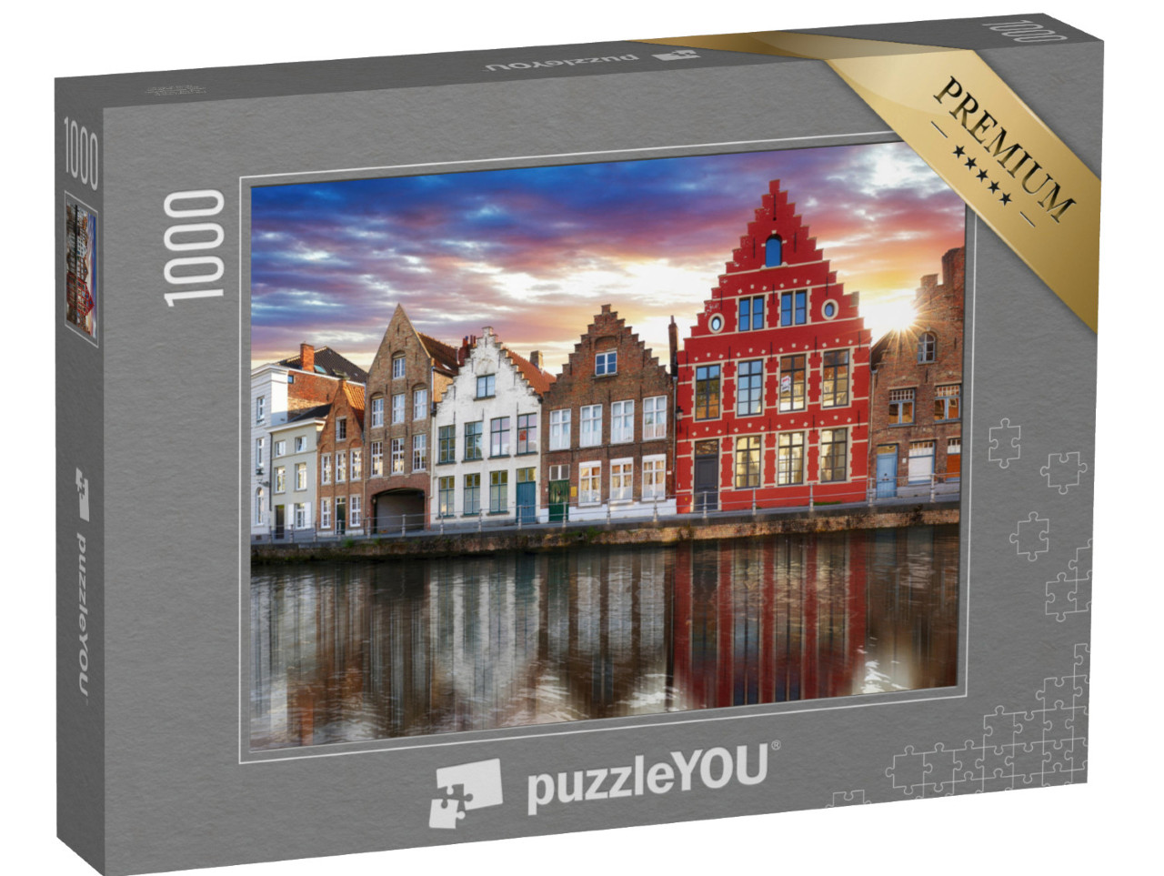 puzzle 1000 dílků „Bruggy - kanály v Bruggách, Belgie, večerní pohled“