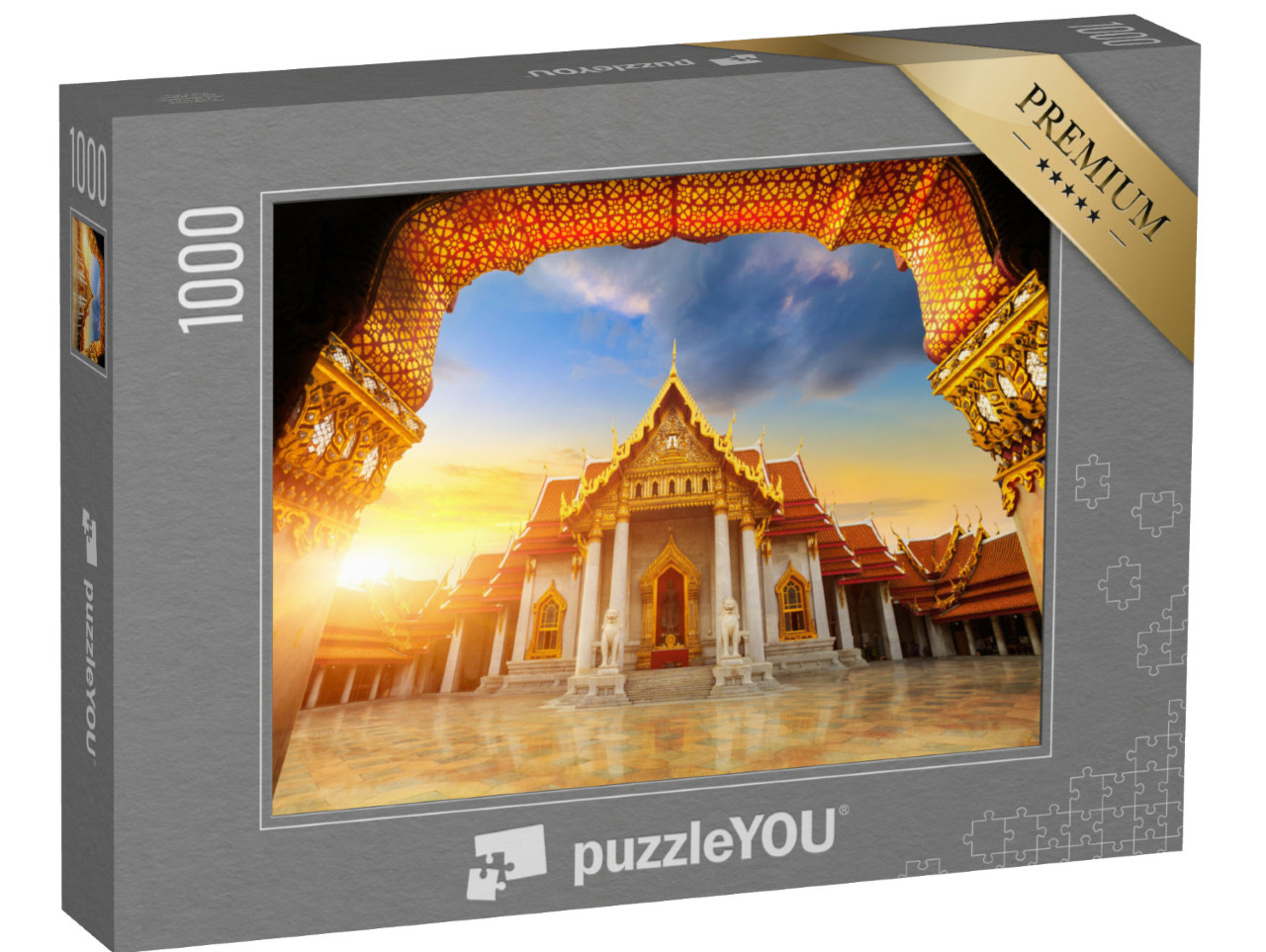 puzzle 1000 dílků „Mramorový chrám, Wat Benchamabopitr Dusitvanaram, Bangkok“