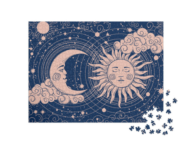 puzzle 1000 dílků „Půlměsíc a slunce s měsícem“