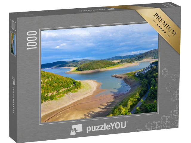 puzzle 1000 dílků „Část jezera Edersee bez vody v horkém počasí“