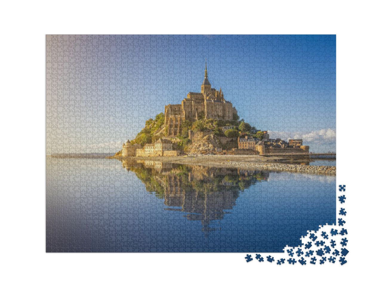 puzzle 2000 dílků „Přílivový ostrov Le Mont Saint-Michel večer, Normandie, Francie“