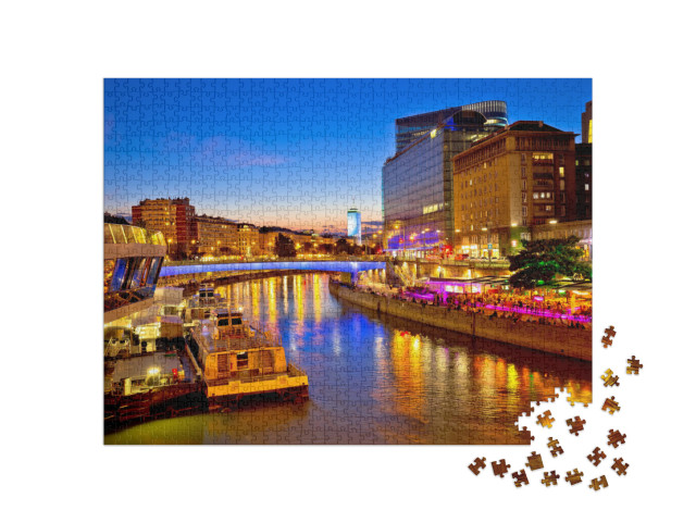 puzzle 1000 dílků „Moderní večerní pohled na Vídeň, hlavní město Rakouska“