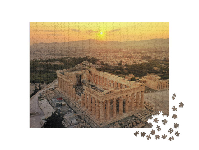 puzzle 1000 dílků „Kopec Akropolis a Parthenon při západu slunce, Athény, Řecko“