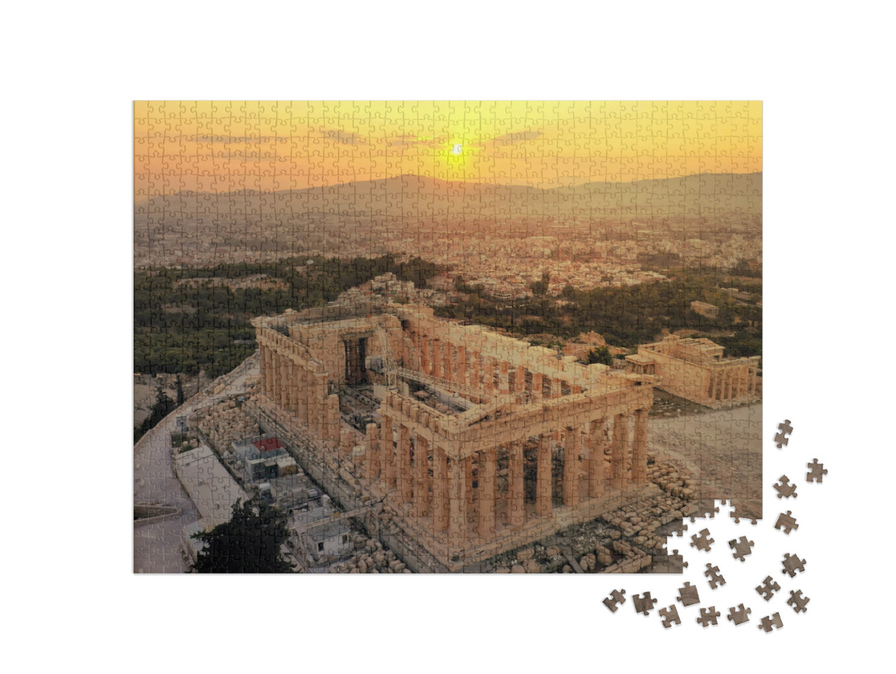 puzzle 1000 dílků „Kopec Akropolis a Parthenon při západu slunce, Athény, Řecko“