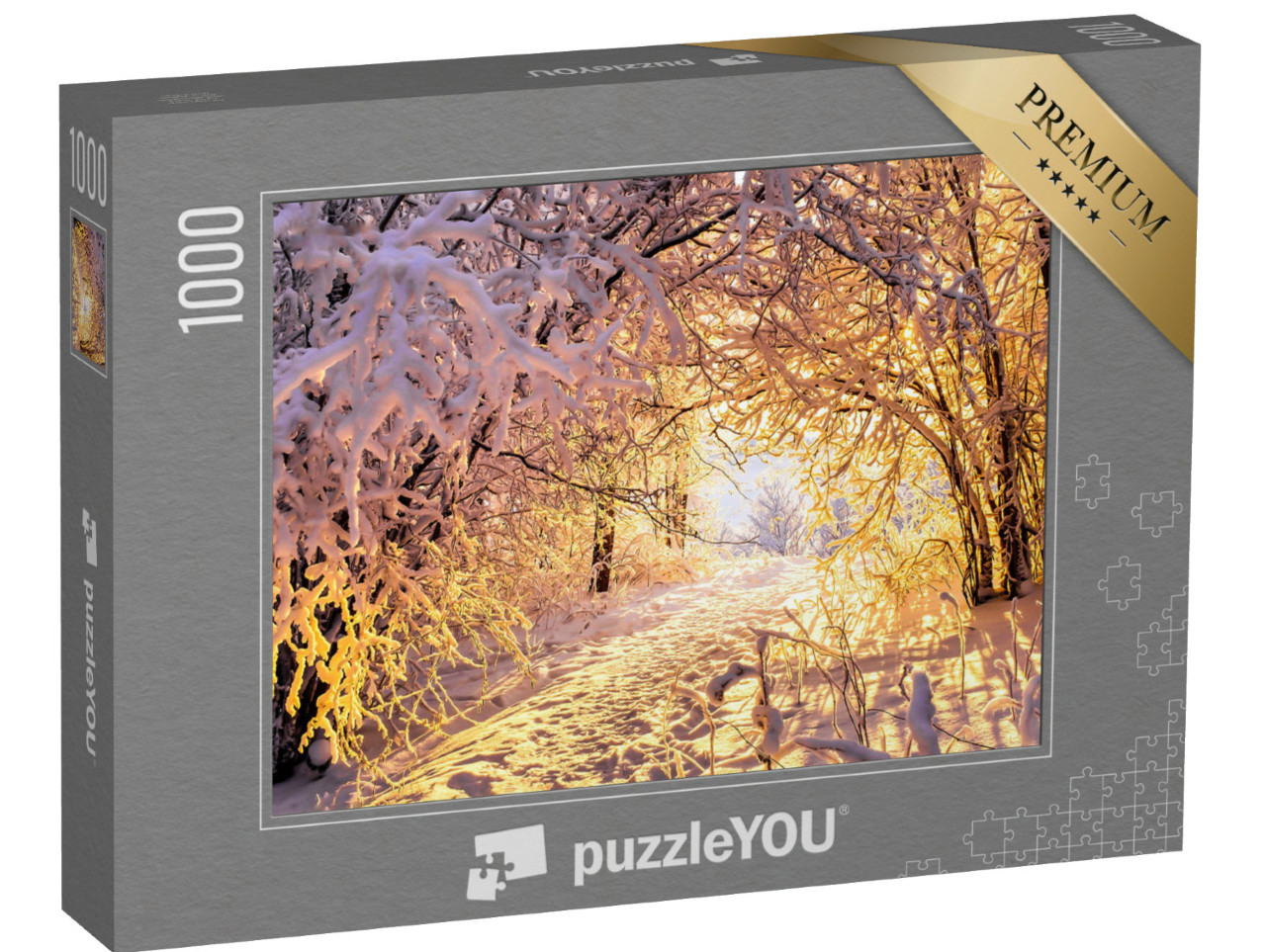 puzzle 1000 dílků „Zimní krajina se sněhem a západem slunce“