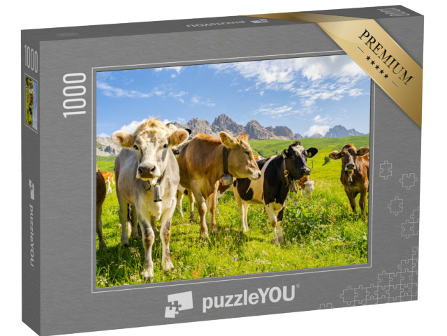 puzzle 1000 dílků „Idylická krajina se stádem krav v Alpách“