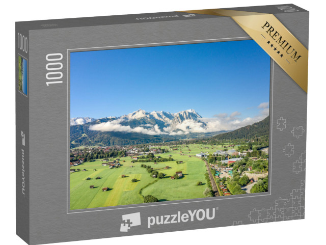 puzzle 1000 dílků „Garmisch-Partenkirchen s výhledem na Zugspitze v mlze“