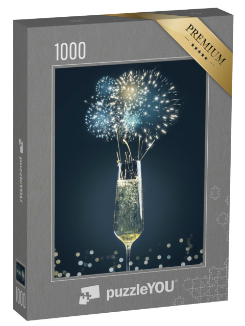 puzzle 1000 dílků „Sklenice šampaňského střílející ohňostroj“