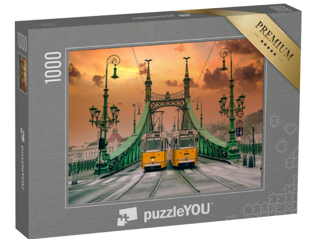 puzzle 1000 dílků „Dvě žluté tramvaje na mostě Svobody, Budapešť“