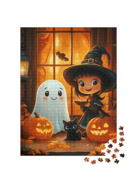 puzzle 1000 dílků „Duch a čarodějnice na Halloween“