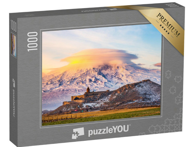 puzzle 1000 dílků „Východ slunce nad klášterem Khor Virap a horou Ararat, Arménie“