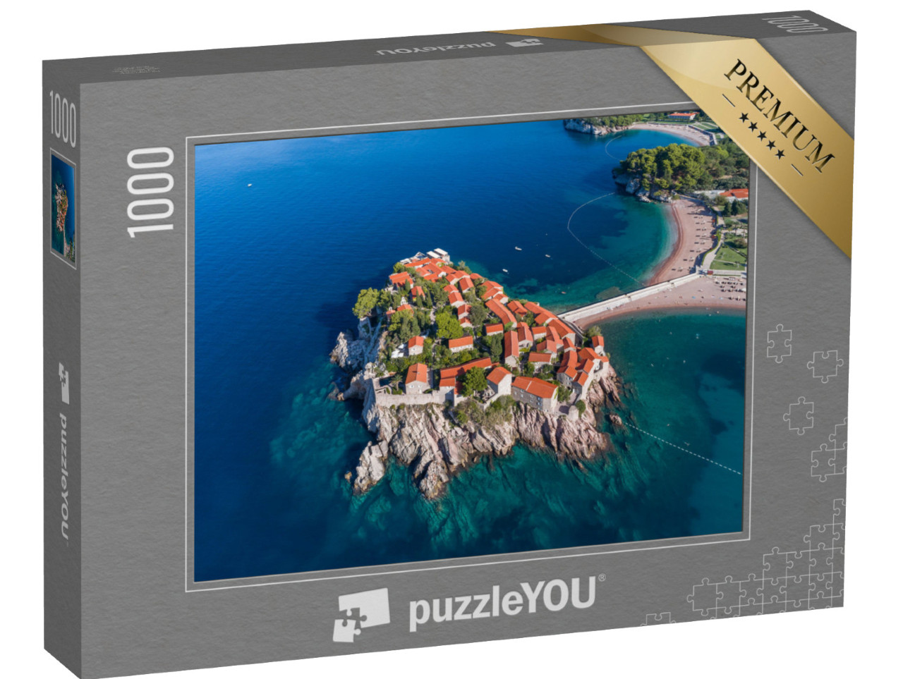 puzzle 1000 dílků „Letecký pohled na hotel Sveti Stefan, Černá Hora“