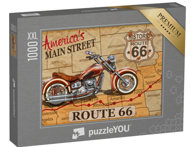 puzzle 1000 dílků XXL „Vintage plakát na motorku: Route 66“