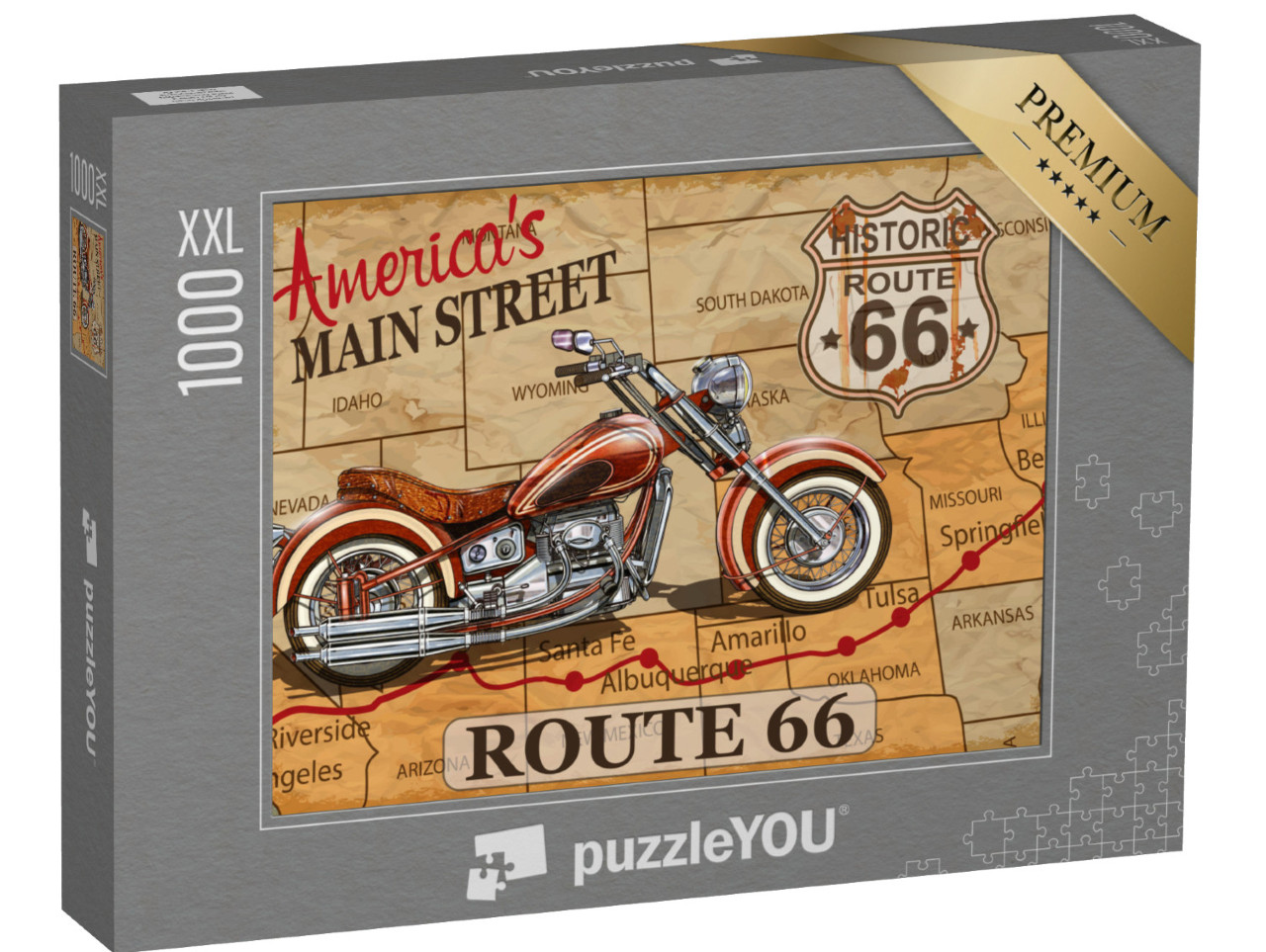 puzzle 1000 dílků XXL „Vintage plakát na motorku: Route 66“